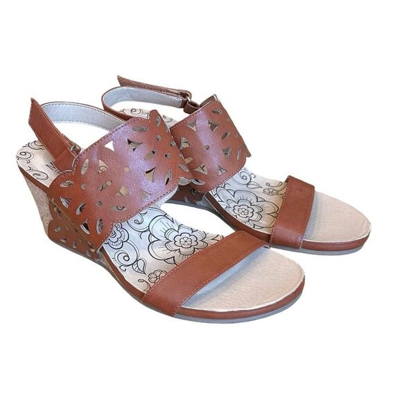 Mootsie Tootsies Cork Wedge Sandals Open Toe Adjustable Strap Brown Size 10 - Picture 1 of 15